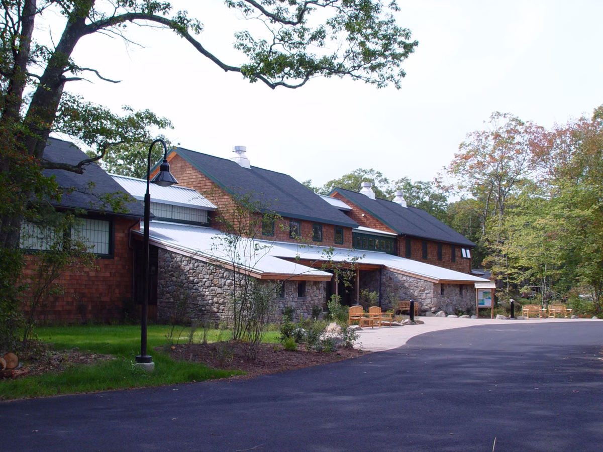 The shingled Kettle Pond Visitor Center of the Rhode Island National Wildlife Refuge Complex